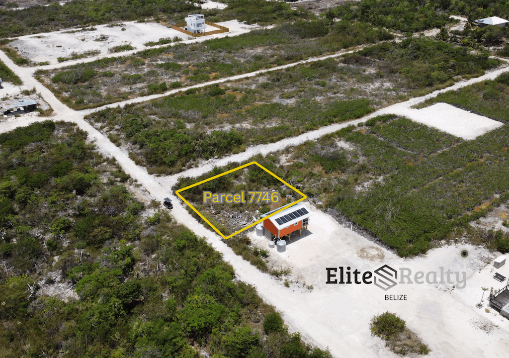 Aerial View Of Parcel 7746 Corner Lot Highlighted With Road Access On Two Sides In Ambergris Caye Belize