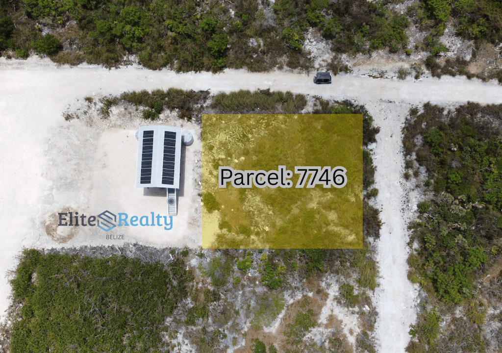 Top Down Aerial View Of Parcel 7746 Highlighted Showing Exact Lot Boundaries And Road Access In Ambergris Caye Belize