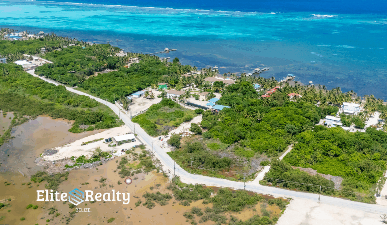 Aerial View Of Coastal Area With Road Access And Residential Lots Near Caribbean Sea In Ambergris Caye Belize