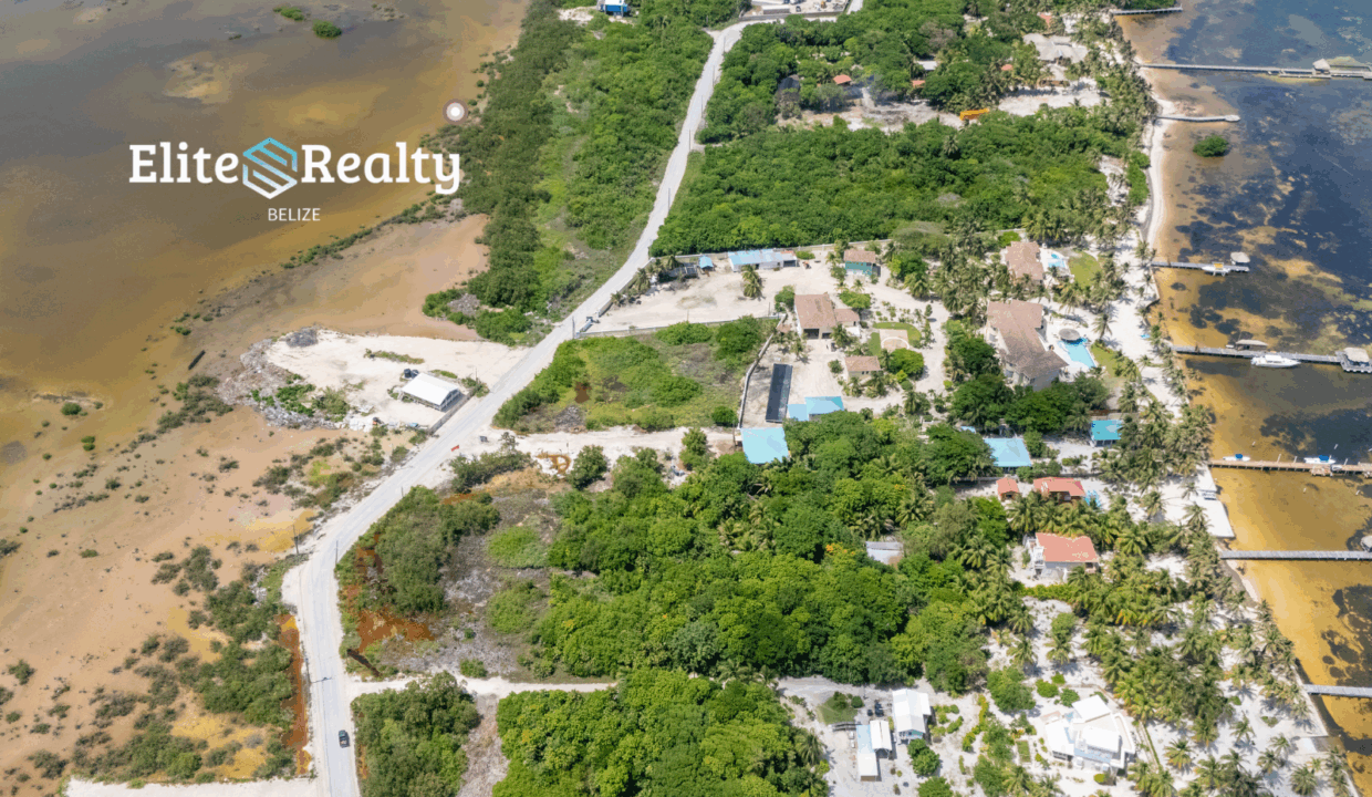Aerial View Showing Lots Between Lagoon And Caribbean Sea With Road Access In Ambergris Caye Belize