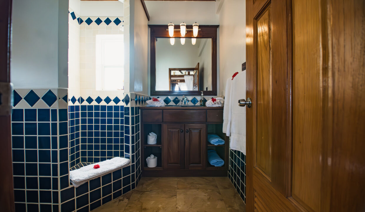 Luxury Bathroom With Walk In Shower Bench And Wooden Vanity At Hopkins Bay Resort Belize Caribbean Villa Interior