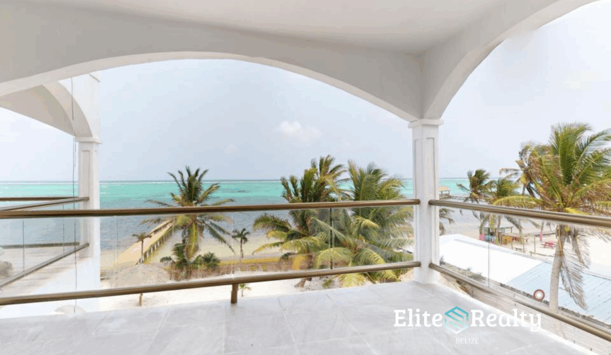 Ocean View Balcony At Blue Water Beach Resort Condo For Sale In San Pedro Ambergris Caye Belize Overlooking The Caribbean Sea