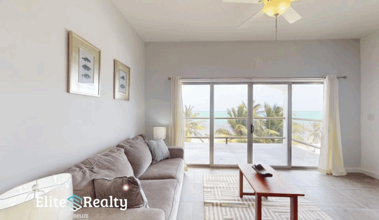 Ocean View Living Room With Balcony At Blue Water Beach Resort Beachfront Condo For Sale In San Pedro Ambergris Caye Belize