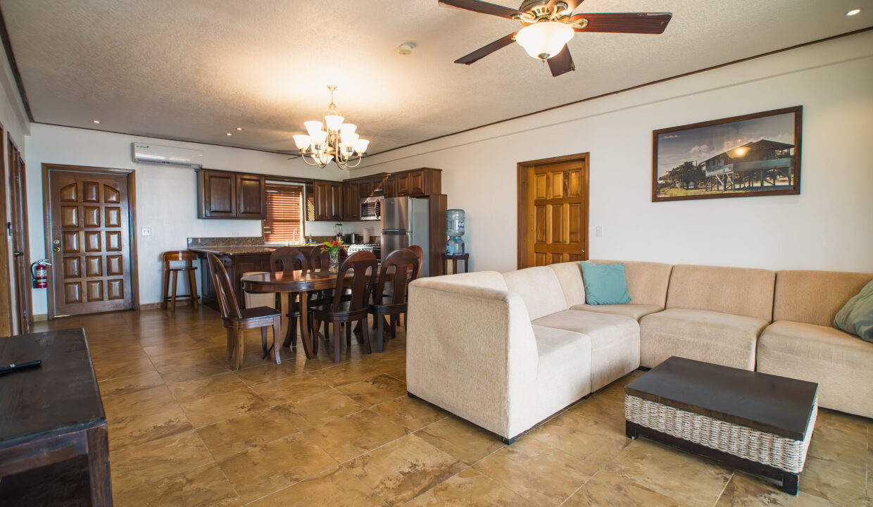 Open Concept Living Room Dining And Kitchen Area At Hopkins Bay Resort Belize Luxury Caribbean Villa Interior With Spacious Layout