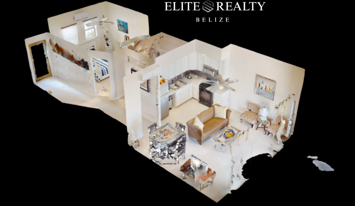 3d Dollhouse View Of 1 Bedroom Beachfront Condo Layout At Blue Water Beach Resort Ambergris Caye Belize