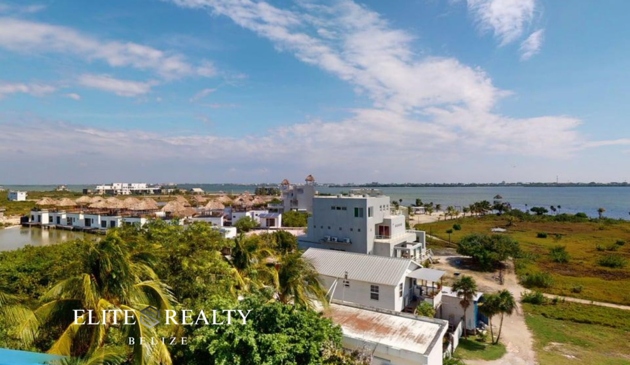 Aerial View Of Brahma Blue Resort Area Lagoon In San Pedro Ambergris Caye Belize