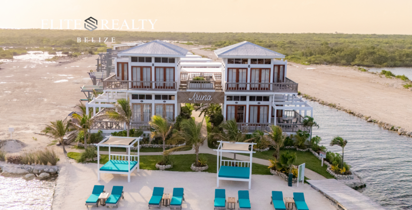 Beachfront resort villas with dock and lounge area in Ambergris Caye Belize