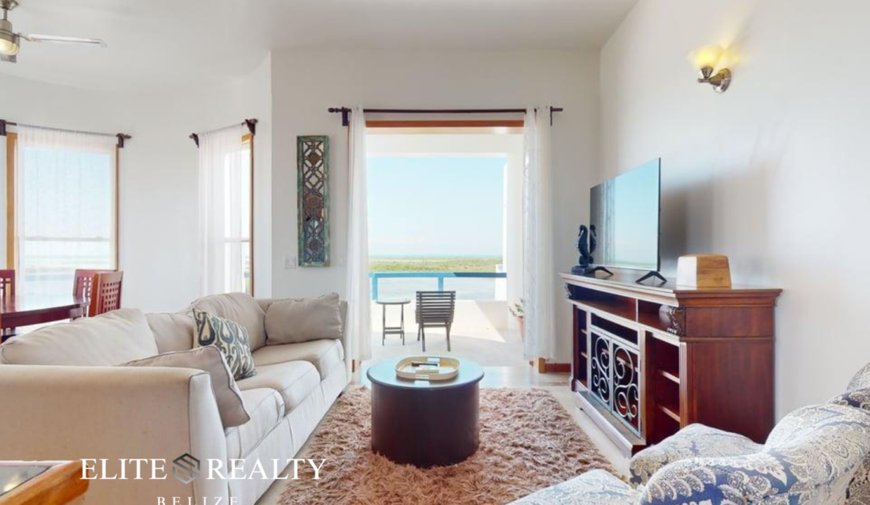 Luxury Penthouse Living Room With Lagoon View Balcony In San Pedro Ambergris Caye Belize