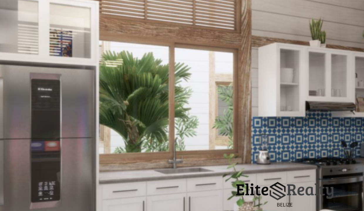 Modern Kitchen With Stainless Steel Appliances And Natural Light In Ambergris Caye Belize