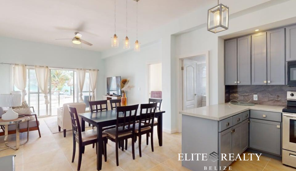 Open Concept Kitchen Dining And Living Area Inside Beachfront Condo At Blue Water Beach Resort San Pedro Ambergris Caye Belize