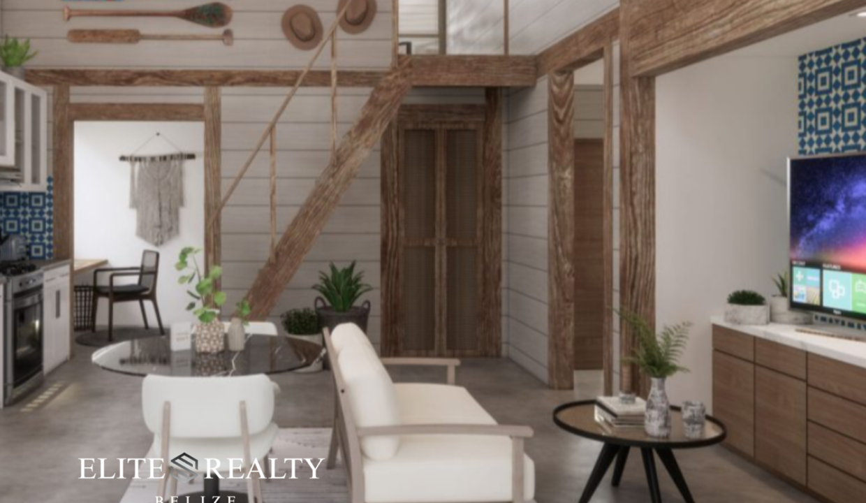 Open Concept Living Room And Kitchen With Loft Design In Ambergris Caye Belize