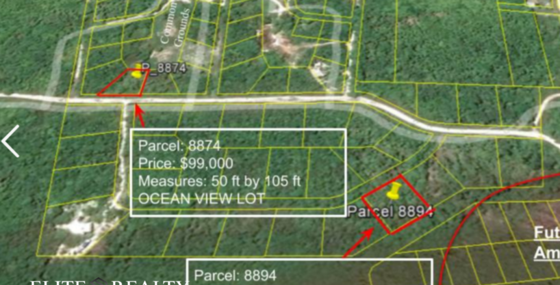 Aerial map showing parcel location and lot boundaries in Ambergris Caye Belize