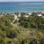 Aerial view of jungle lot near Caribbean Sea and beach at Palermo Point Ambergris Caye Belize