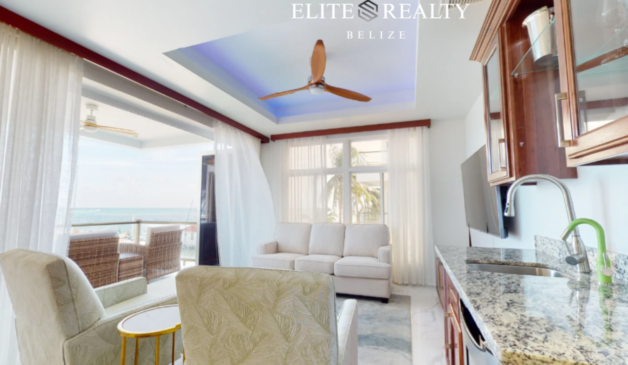 Beachfront Condo Living Room Ocean View Royal Kahal Resort San Pedro Belize Ambergris Caye Furnished Condo For Sale