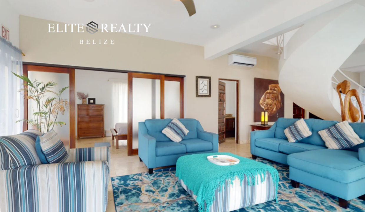 Designer Living Room Open Layout Staircase Luxury Waterfront Villa San Pedro Belize Ambergris Caye