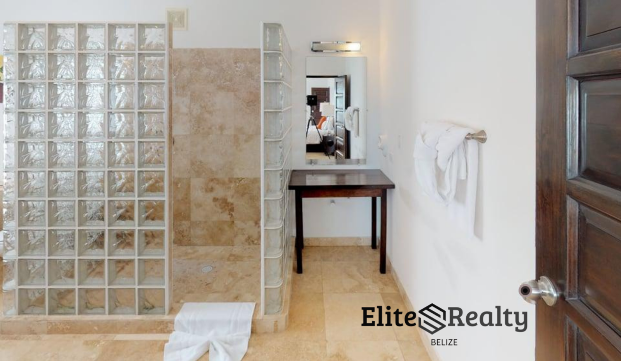 Luxury Bathroom With Glass Block Walk In Shower In Playa Villa 2 Waterfront Villa San Pedro Ambergris Caye Belize