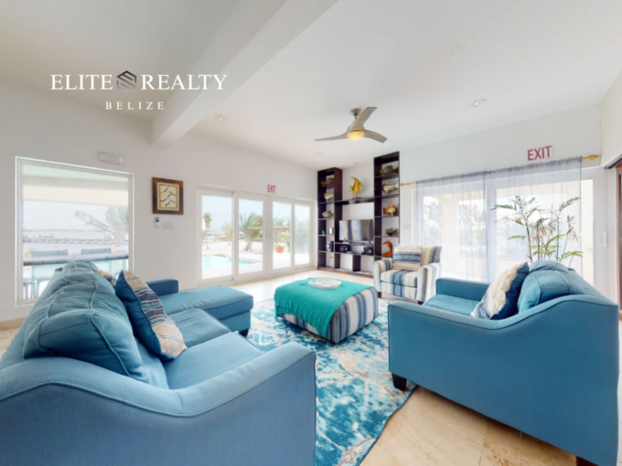 luxury waterfront villa living room ocean view San Pedro Belize Ambergris Caye modern villa for sale
