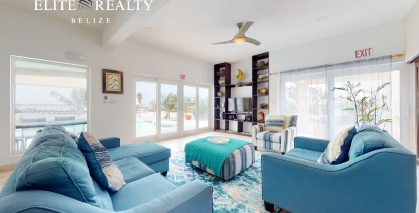 luxury waterfront villa living room ocean view San Pedro Belize Ambergris Caye modern villa for sale