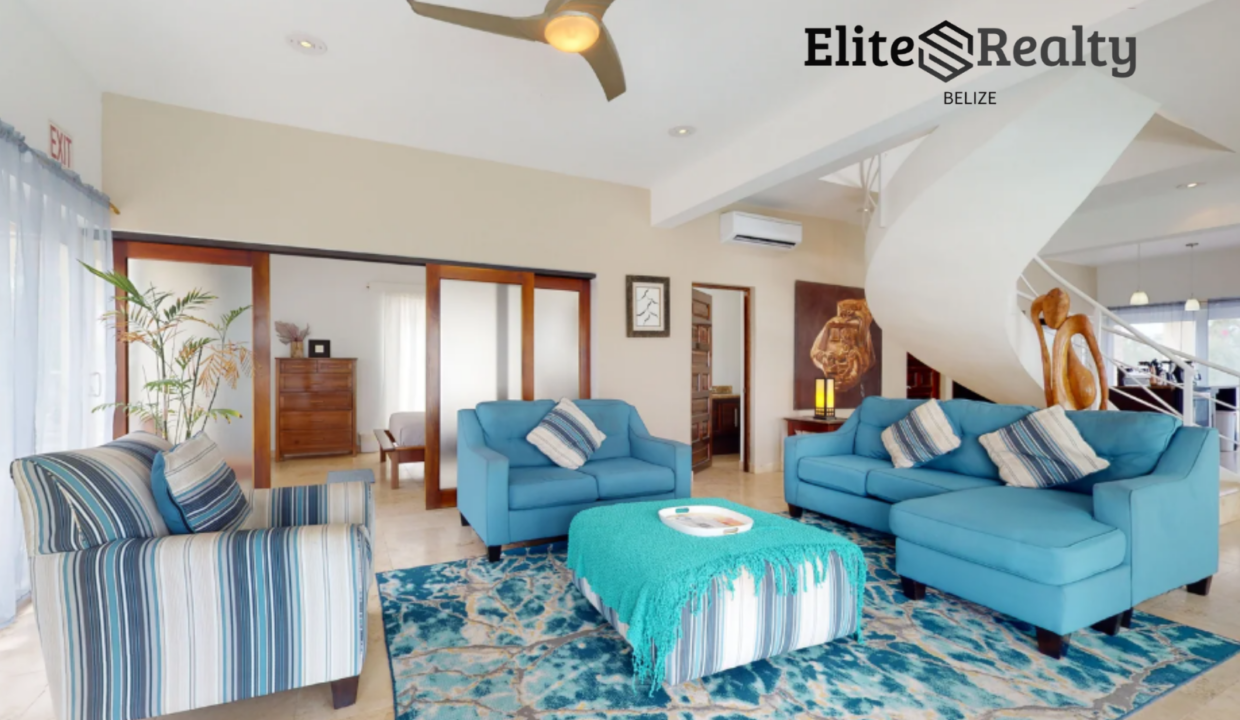 Luxury Waterfront Villa Living Room San Pedro Belize Ambergris Caye Modern Furnished Villa For Sale