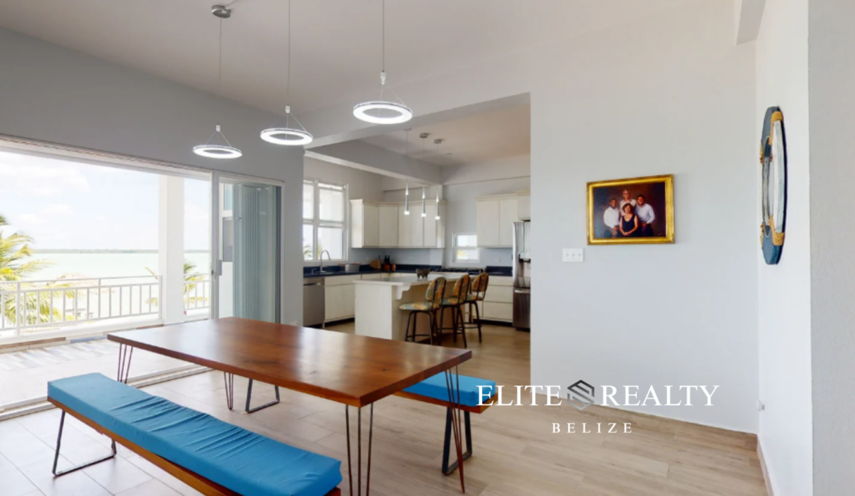 Open Dining Area With Ocean View Connecting To Kitchen In Ambergris Caye Belize