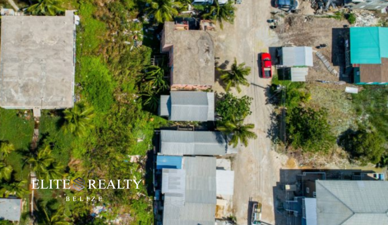 Top Down Aerial View Of Residential Street With Nearby Homes And Road Access In Ambergris Caye Belize